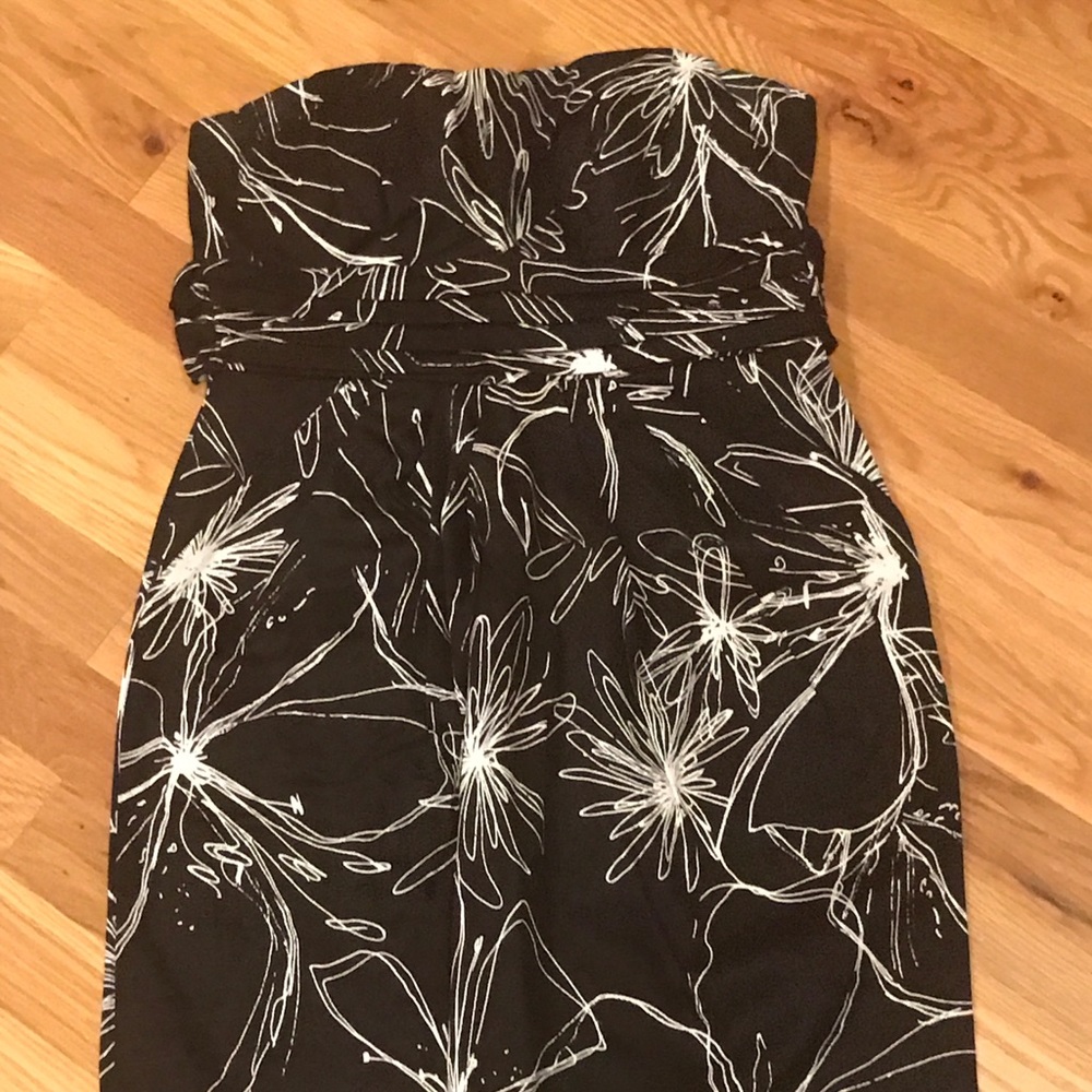 Black and white floral strapless dress